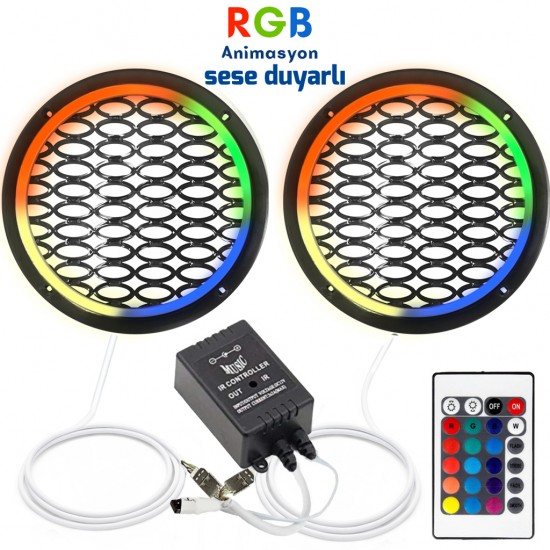 Rgb Ledli Hoparlör Kapak 20cm Sese Duyarlı Animasyonlu 2adet Poke PK-5540