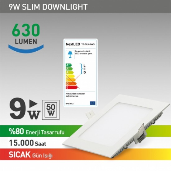 NextLED Sıva Altı LED Kare 9W Sıcak  