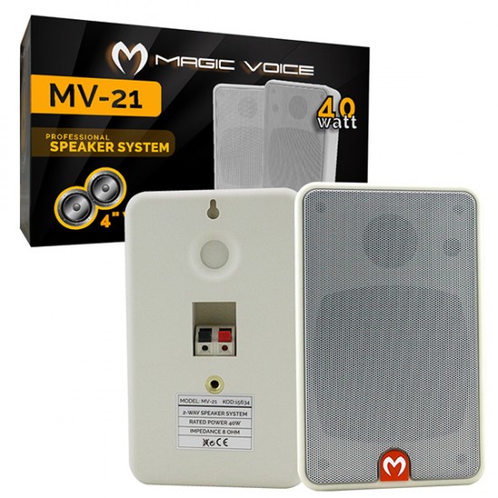 MAGICVOICE MV-21 10 CM 40 WATT BEYAZ SÜTUN HOPARLÖR 2Lİ TAKIM TRAFOSUZ