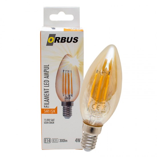 ORBUS ORB-BA3 FILAMENT BULB B35 4 WATT E14 300 LMN AMBER SARI LED AMPÜL